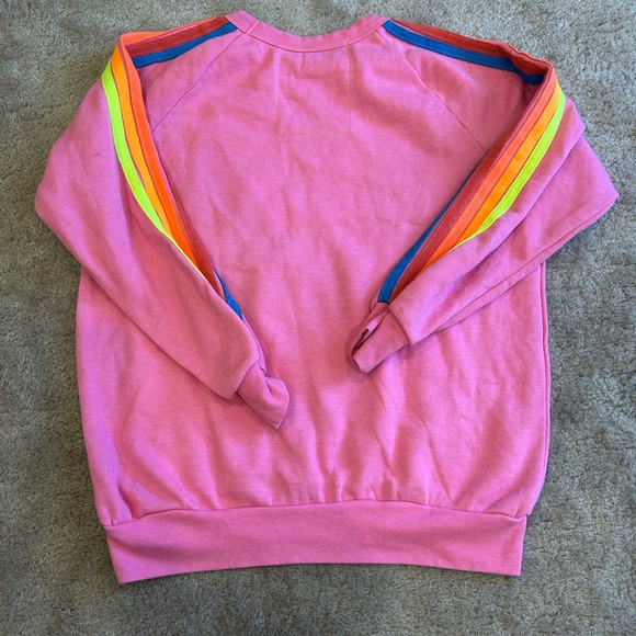 Aviator Nation Hot Pink Neon 5 Stripe Smiley Set Crewneck Sweatshirt Sweatpants - Picture 7 of 14